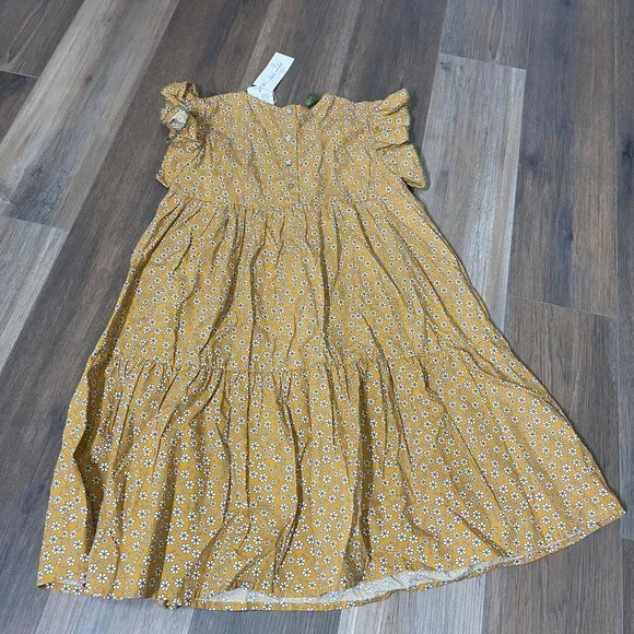 Beet World Girls 9-10 Sara Tiered Dress Mustard Yellow Floral Flutter Sleeves - Picture 6 of 7